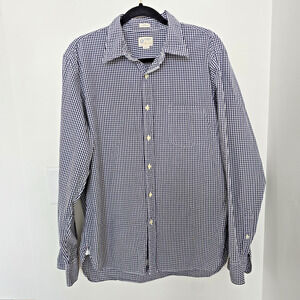 J. Crew Shirt Mens Size L Navy White Gingham Check Button Down Classic Cotton